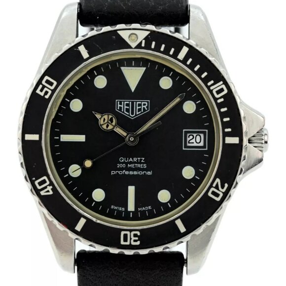 Early HEUER (Pre-Tag) Black Diver Watch All Original Rubber Strap! Ref: 980.013! - Picture 1 of 11